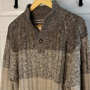 Weatherproof Vintage XL Tonal Brown Ombre Cable Knit Button Mock Neck Sweater